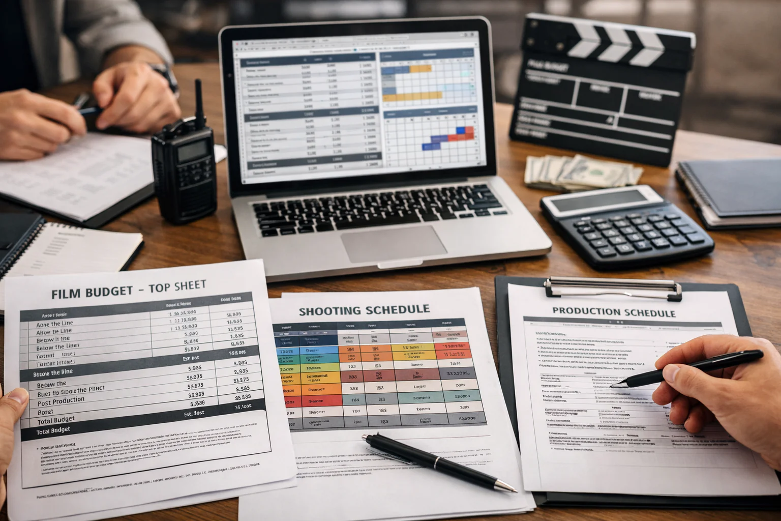 Film production budgeting and scheduling services with detailed budgets, stripboards, and shooting schedules prepared for production planning.