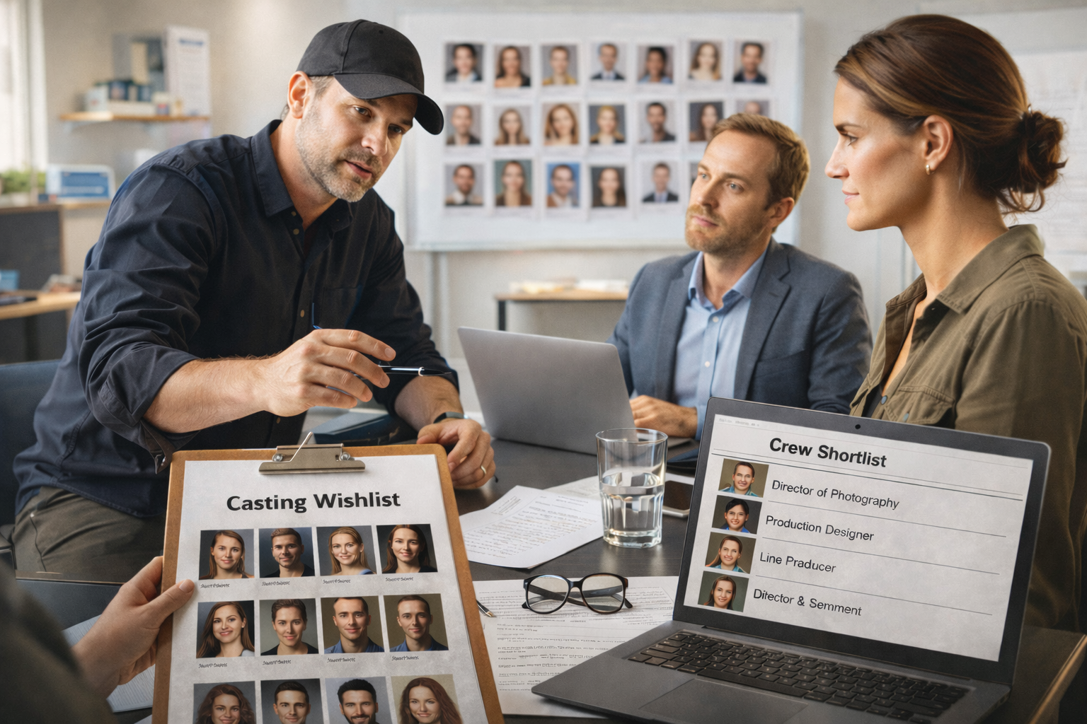 Director and casting collaboration during creative team packaging for professional film projects.