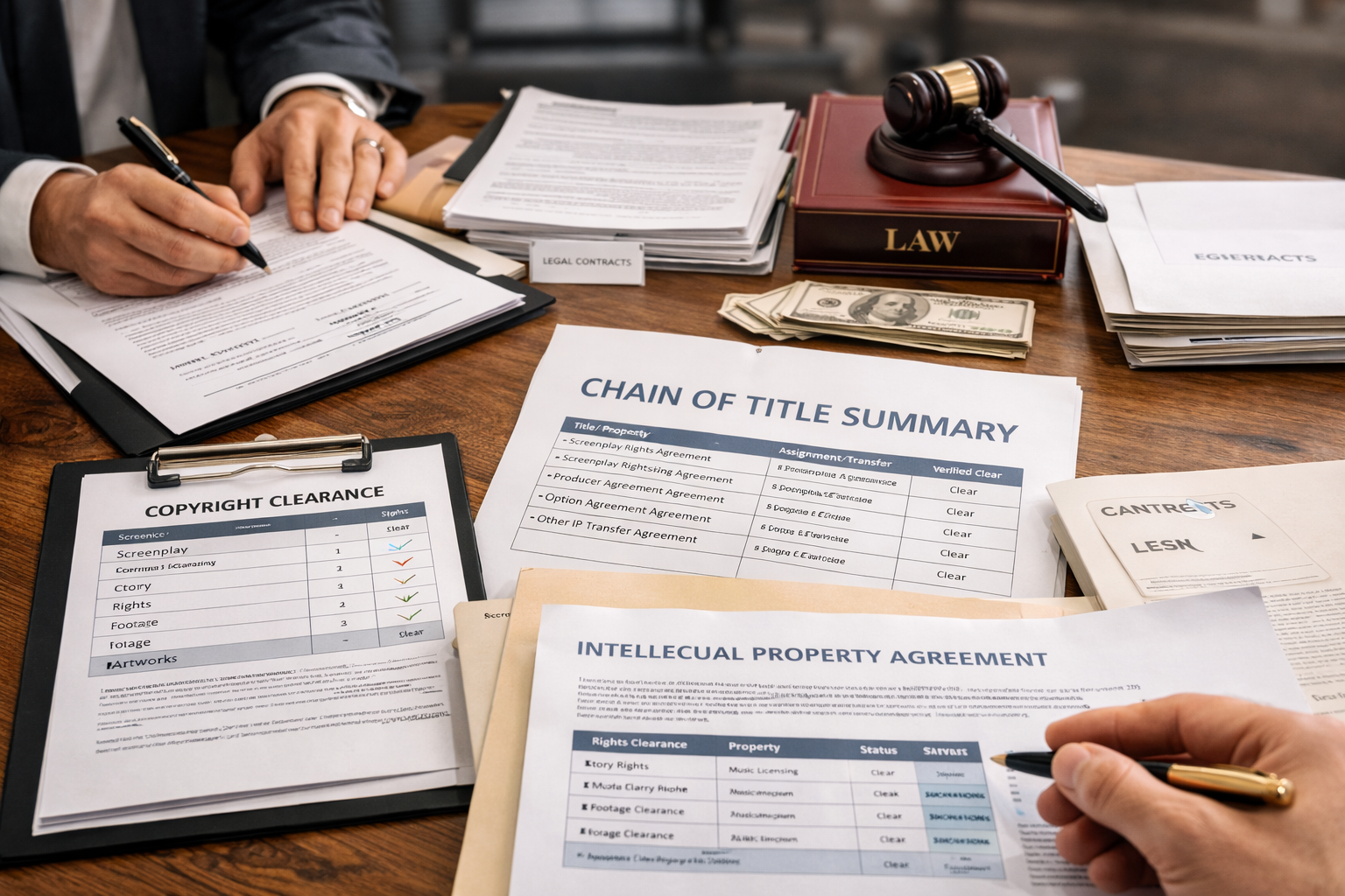 Legal, rights, and business affairs services for film production including chain of title verification, rights clearance, and co-production structuring.