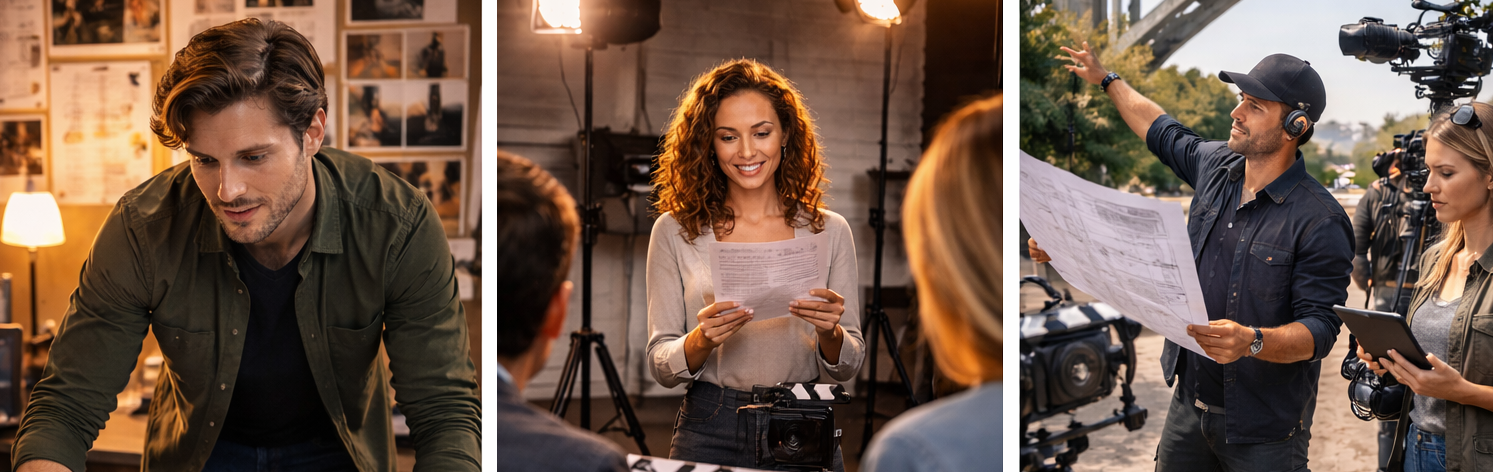 Film pre production process showing script breakdown, casting preparation, and location planning before filming.