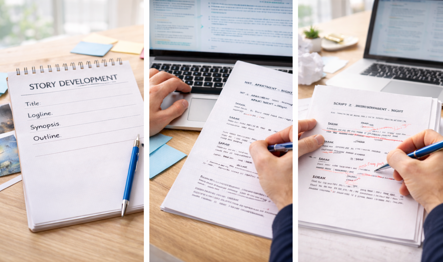 Professional script analysis and story development as part of screenplay development services.