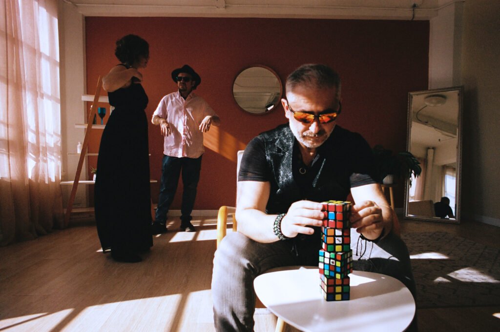 Behind the scenes lighting setup for No One But Myself music video.