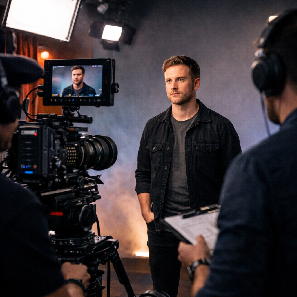 Actor reel production studio shoot capturing professional performance on camera.