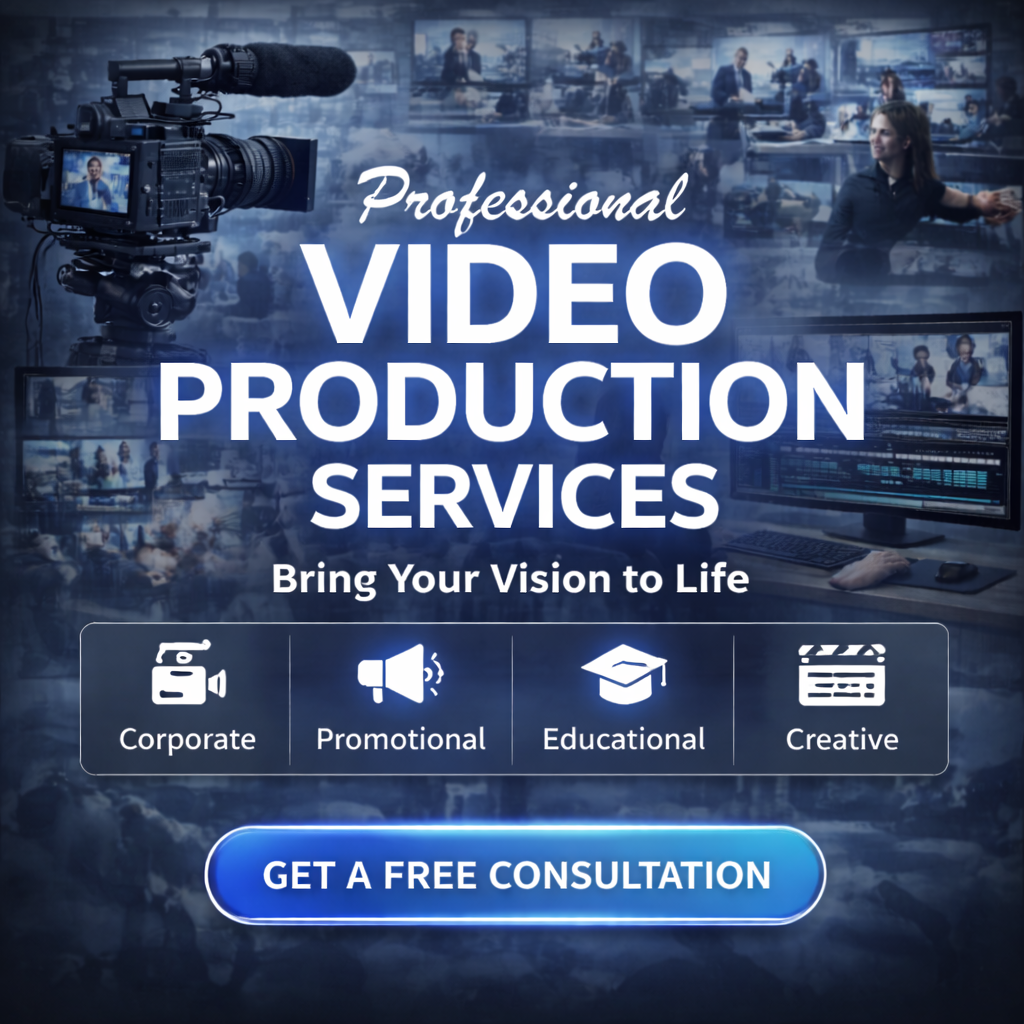 Corporate video production call to action banner for professional business video services.