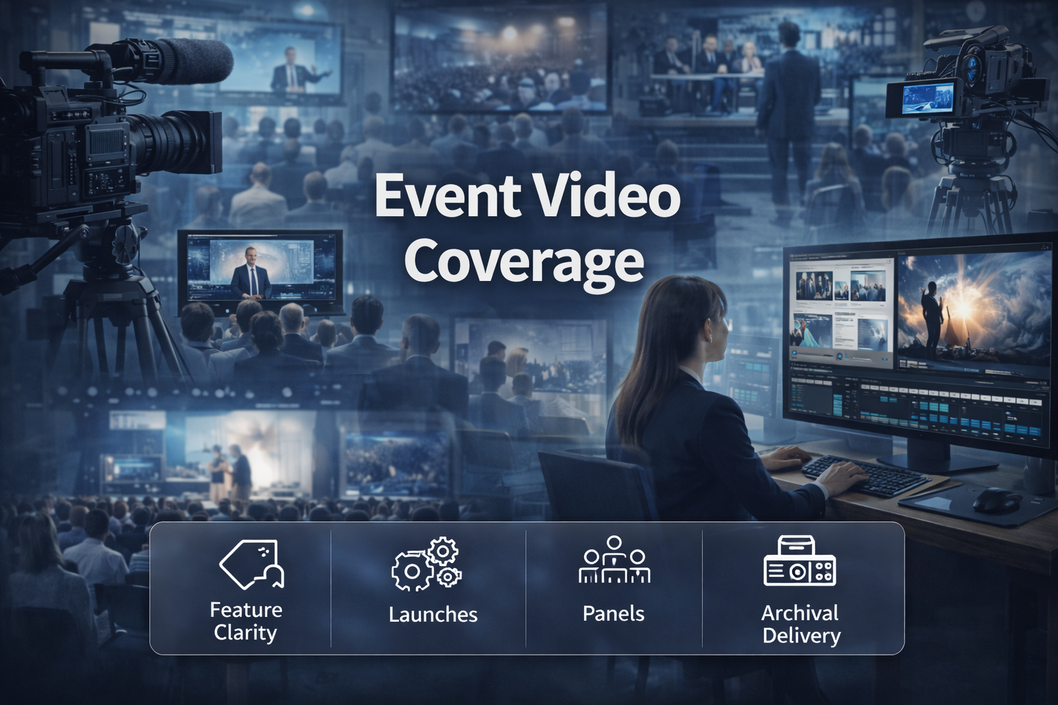 Event video coverage recording corporate conferences and professional public events.