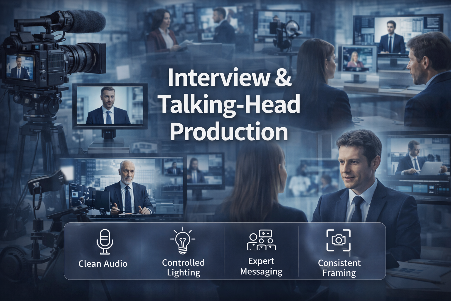 Interview and talking head production with controlled lighting and professional framing.