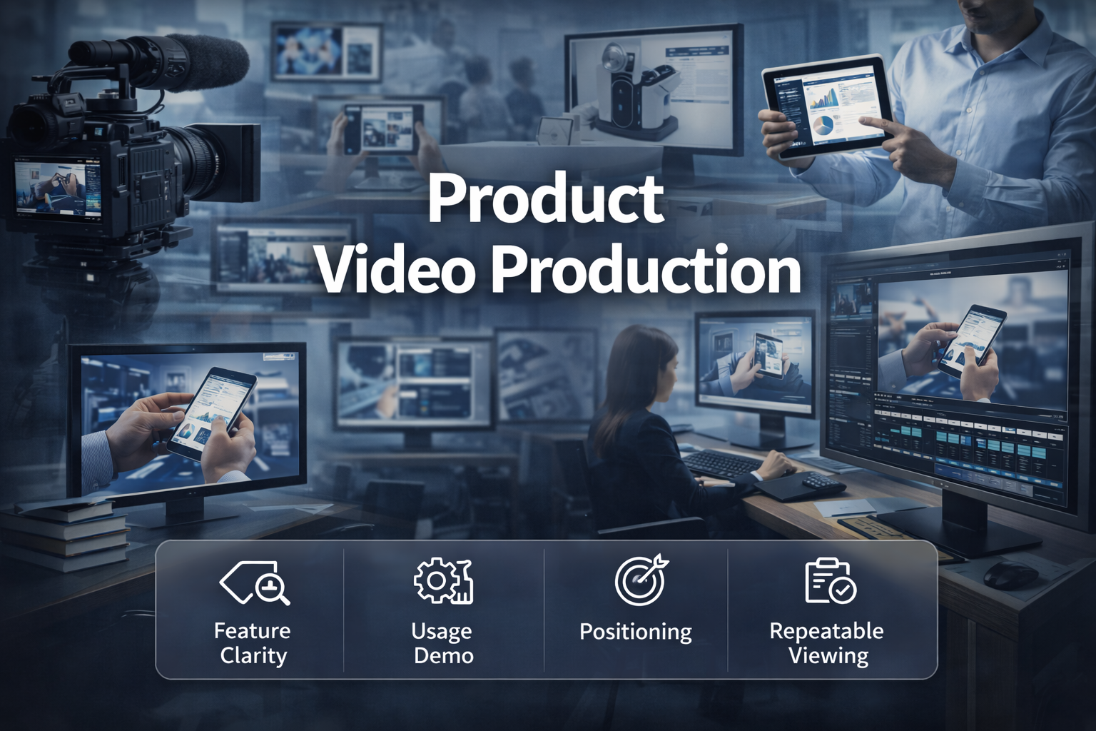 Product video production demonstrating features usage and professional presentation,