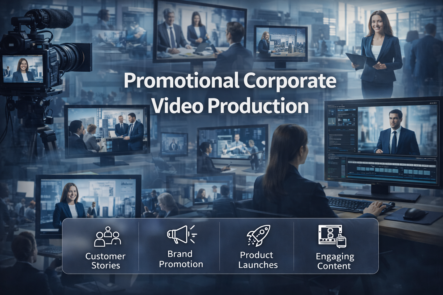 Promotional corporate video production for announcements launches and informational content.