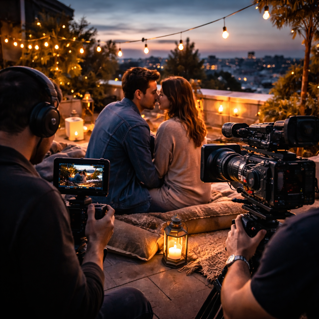 Short films production behind the scenes with film crew capturing an emotional cinematic moment.