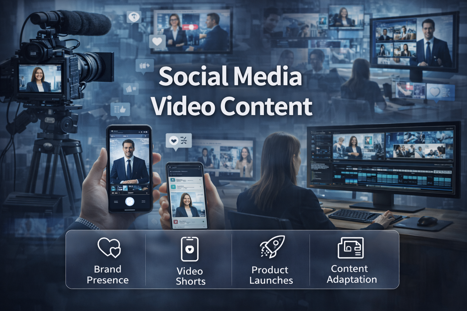 Social media video content production for corporate short-form and vertical formats.